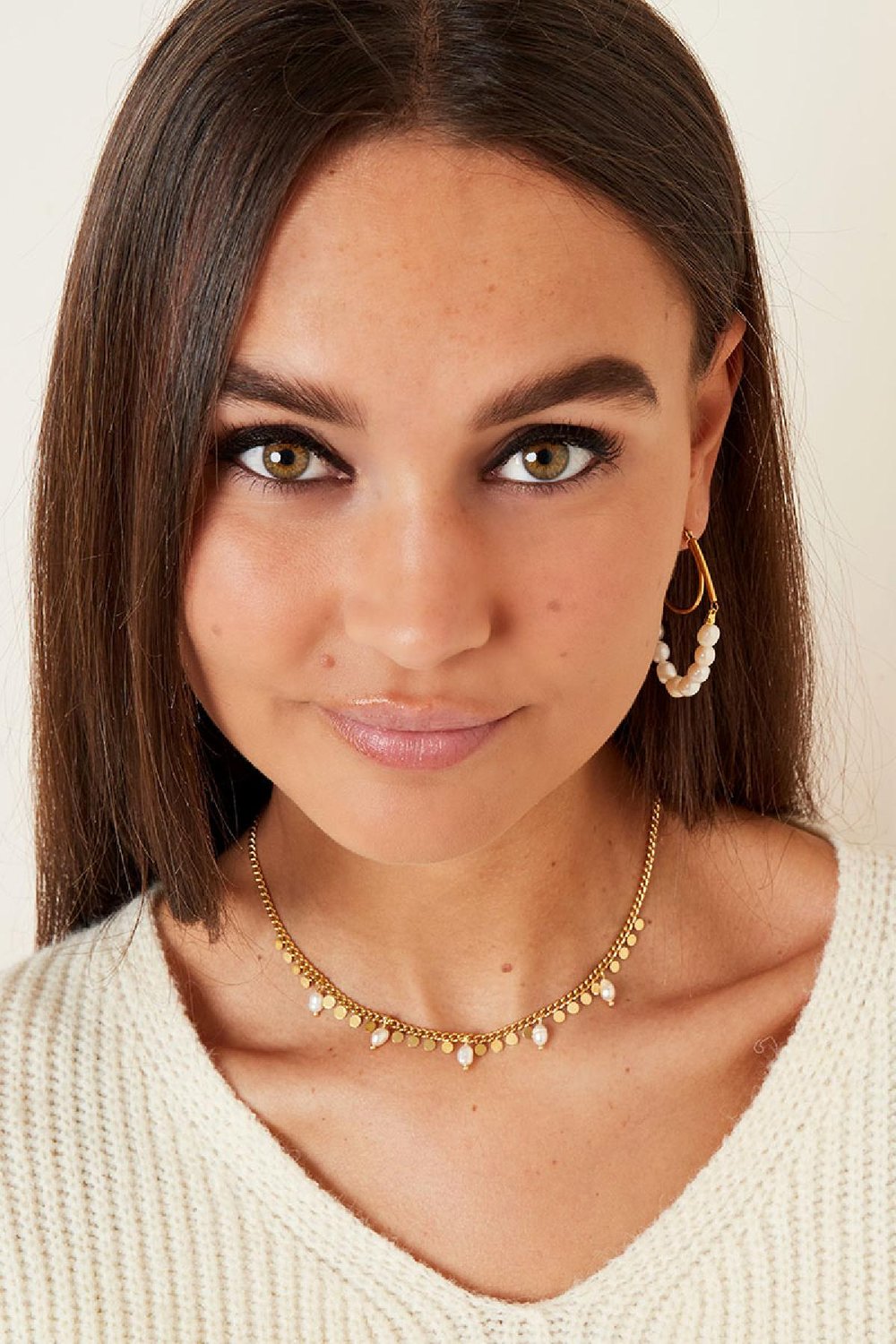 Necklace with pearls and circles Silver Color Stainless Steel h5Picture2